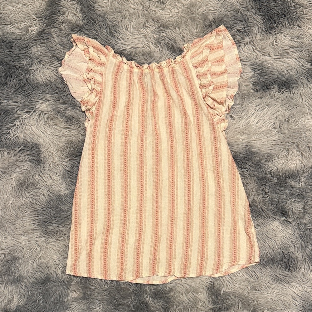 Blu Pepper Cream and Soft Pink Striped Flutter Sleeve Top